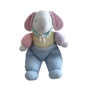 Vtg Eden Pastel Color Block Bunny Rabbit Terry Thermal Waffle Weave Toy Plush